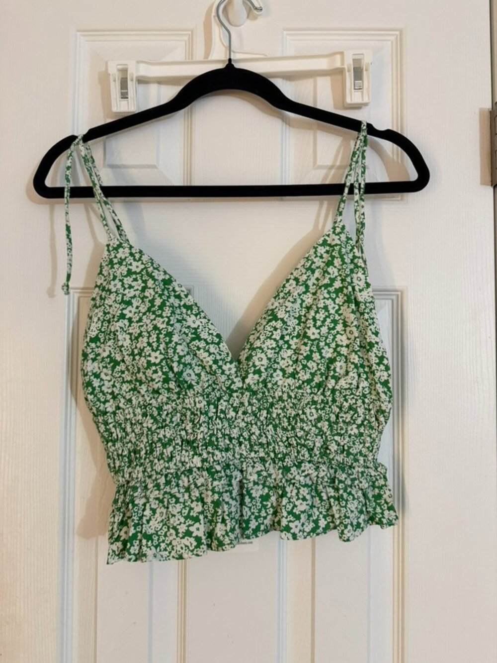 Shady Green White Ditsy Poplin Smoked Waist Tank Top Size M